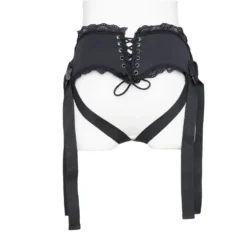 Costas da cinta peniana corset com cadarço e renda no manequim