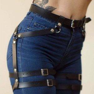 Cinta Liga Harness de Couro Sexy Vestuário