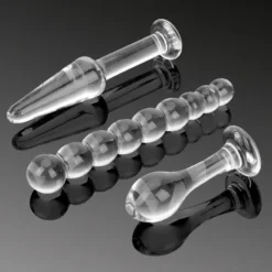 Kit com 3 plugs anais de vidro cristal: cônico, bolinhas e bulbo