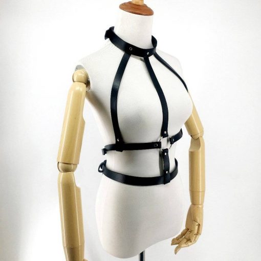 Harness Body de Couro Estilo Peitoral com Colar Vestuário
