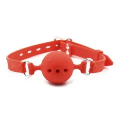 Ball gag vermelha de silicone com furos para respirar