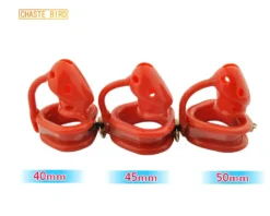 Três gaiolas Chaste Bird vermelhas com anéis de 40, 45 e 50 mm