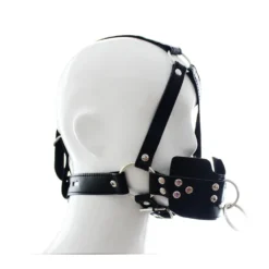 Mordaça com harness de cabeça vestida em manequim, vista de perfil
