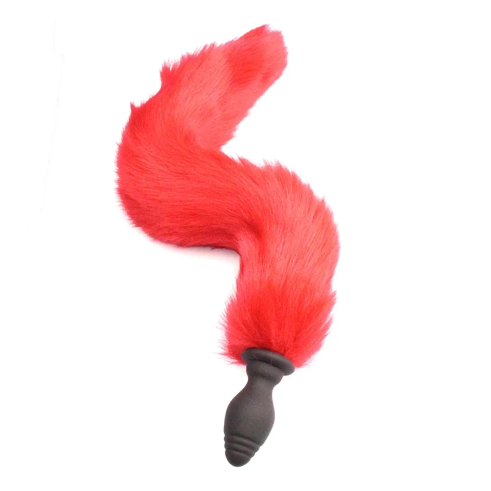 Plug anal de silicone com rabo de raposa vermelho