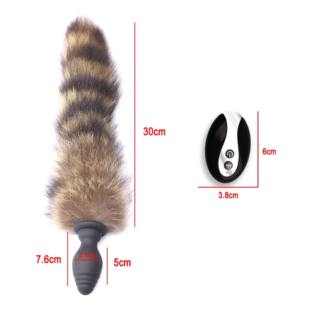 Medidas do plug com rabo de raposa: plug de 7,6 cm, rabo de 39 cm e controle de 6 cm