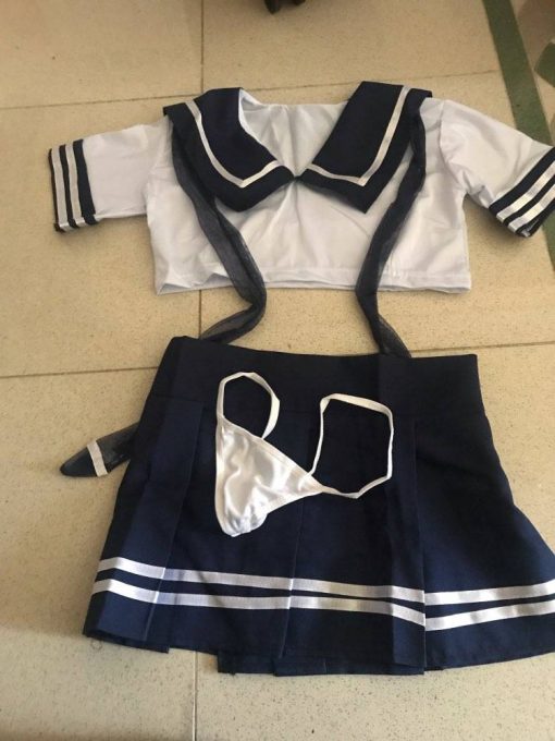 Fantasia Uniforme de Marinheira Sexy Mini Saia Top e Calcinha Vestuário Jogos Adultos