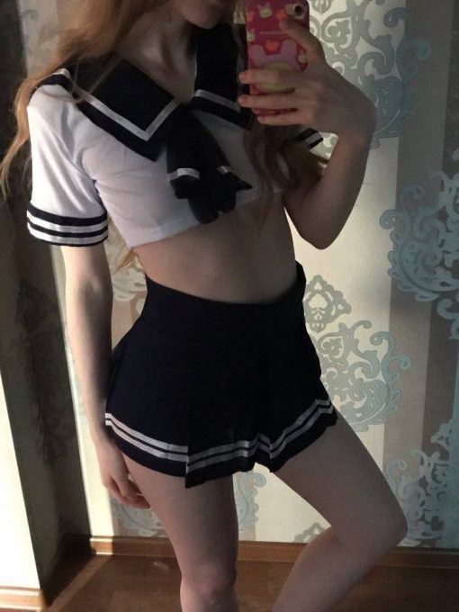 Fantasia Uniforme de Marinheira Sexy Mini Saia Top e Calcinha Vestuário Jogos Adultos