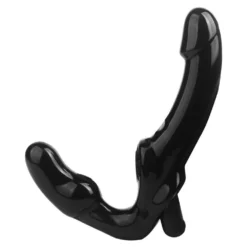Strapon strapless vibrador preto de silicone com bullet na base