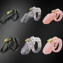 Cinto de castidade de plástico nas cores preta, transparente e rosa, tamanhos pequeno e médio