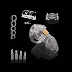 Kit do cinto de castidade com gaiola, cinco anéis, lacres numerados, pinos e chaves