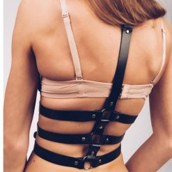 Harness Garter Belt Feminino Suspensório com Cintas de Couro Vestuário