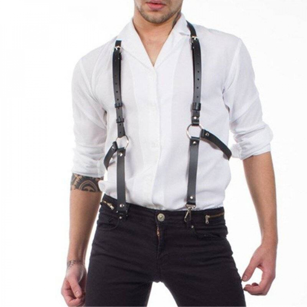 Suspensório Masculino Estilo Harness de Couro - Chastity