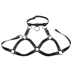 Harness sutiã preto com choker e argolas estendido