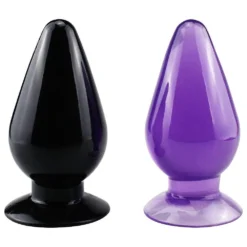 Buttplug grande nas cores preto e roxo lado a lado