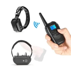 Controle remoto de choque com tela LCD, coleira de couro e cinta escrotal com receptor