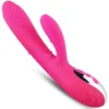 Vibrador rabbit rosa com haste curva, braço externo e painel de botões