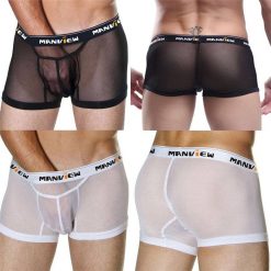 Cueca Masculina Transparente Box de Renda Sexy Lingerie Vestuário