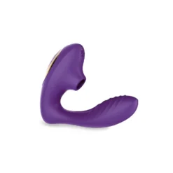 Vibrador feminino roxo com sugador de clitóris e haste para o ponto G