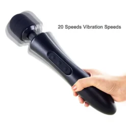 Vibrador magic wand preto em movimento mostrando a vibração potente da cabeça