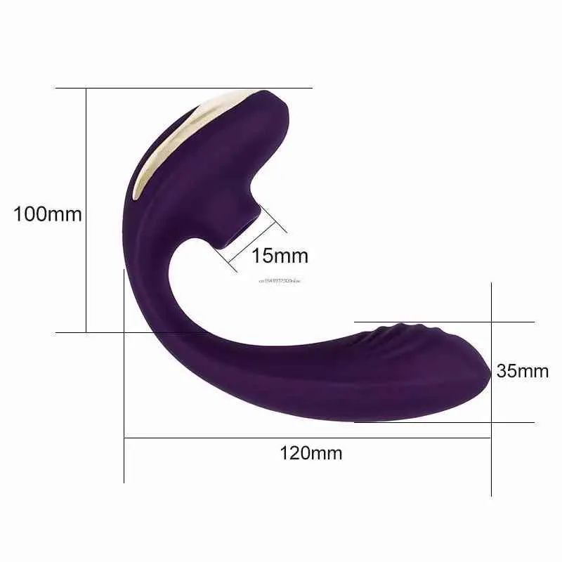 Medidas do vibrador sugador: 12 cm de comprimento, 10 cm de altura, haste de 3,5 cm e boca de 1,5 cm