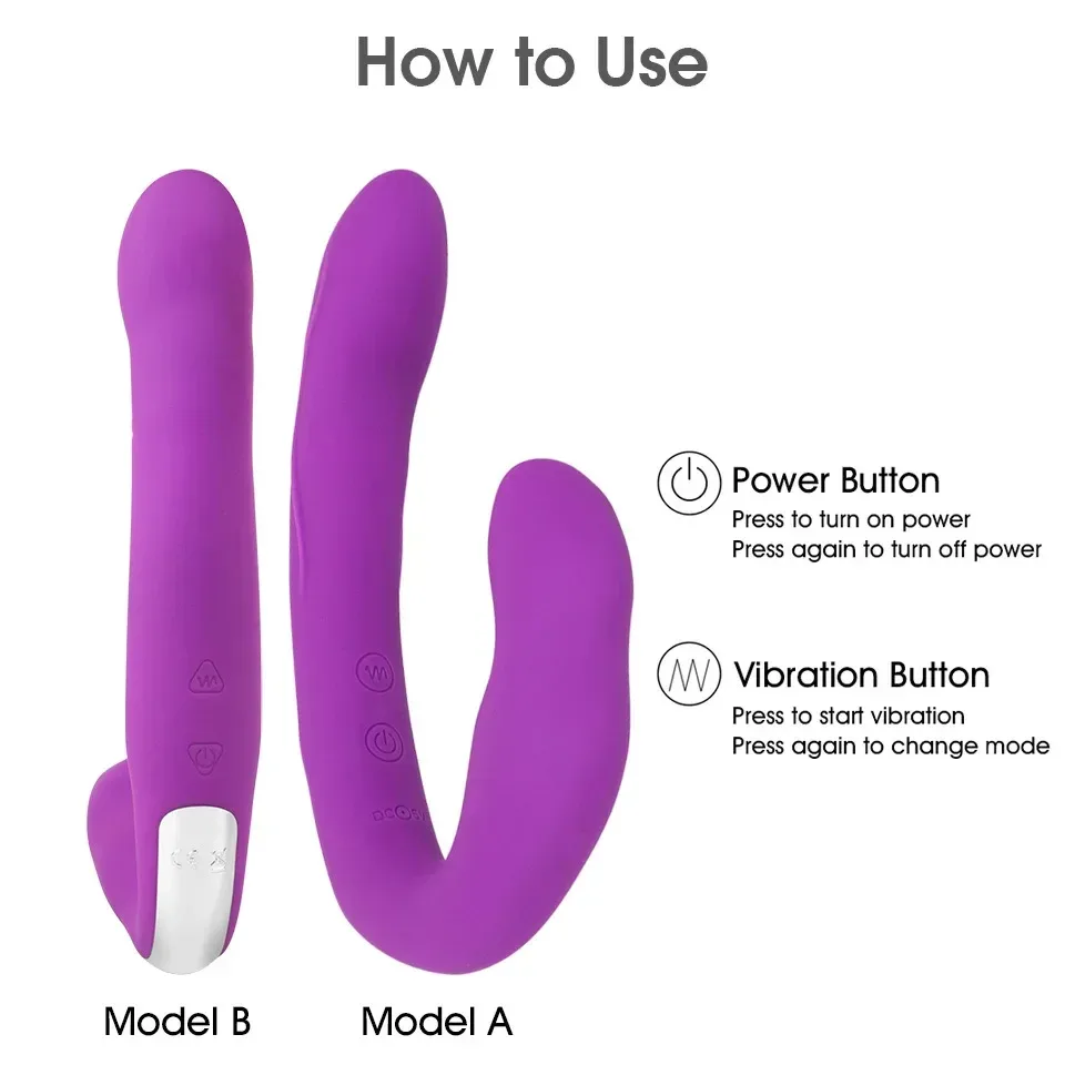 Botões de liga e de vibração do strapless strapon modelos A e B