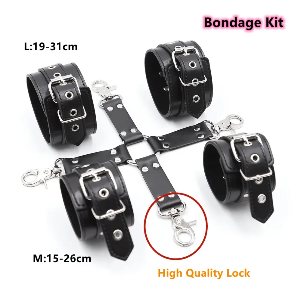 Medidas do kit hogtie: algemas de 15 a 26 cm e tornozeleiras de 19 a 31 cm