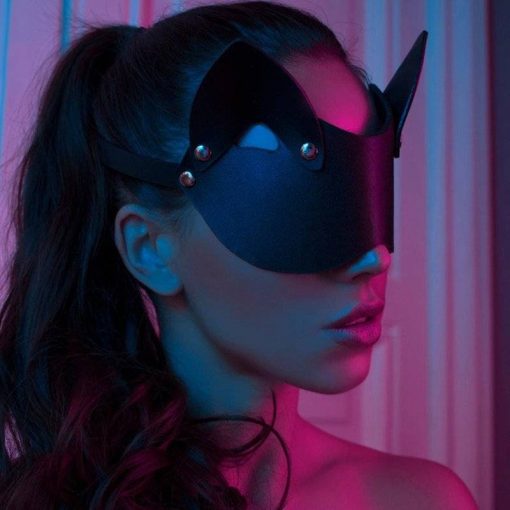 Blindfold Máscara de Gatinha Venda de Couro Sexy BDSM BDSM Coleira Máscara Jogos Adultos