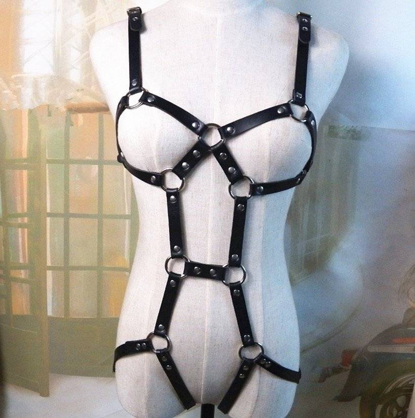 1 conjunto sexy feminino couro arnês roupa interior liga cintos masculino punk gótico suspensórios bondage correias sutiã liga corpo lingerie