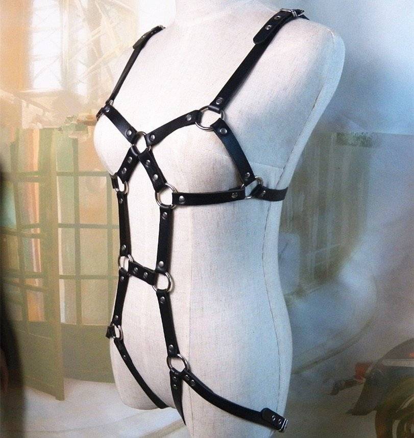 1 conjunto sexy feminino couro arnês roupa interior liga cintos masculino punk gótico suspensórios bondage correias sutiã liga corpo lingerie