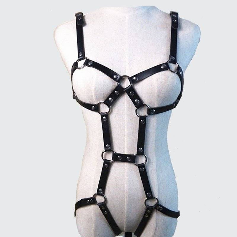 1 conjunto sexy feminino couro arnês roupa interior liga cintos masculino punk gótico suspensórios bondage correias sutiã liga corpo lingerie