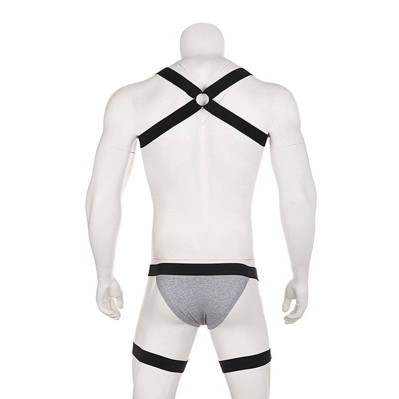 Roupa interior masculina sexy correias de arnês de bondage perna cinto lingerie briefs elástico erótico fetiche oco traje conjunto hombre