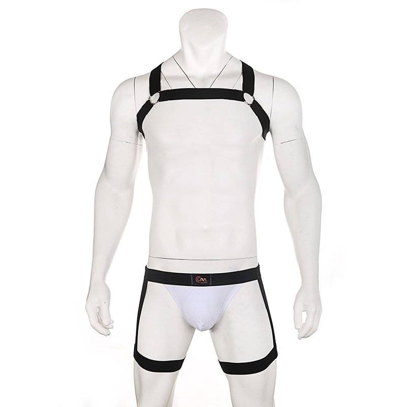 Roupa interior masculina sexy correias de arnês de bondage perna cinto lingerie briefs elástico erótico fetiche oco traje conjunto hombre