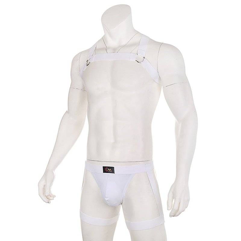 Roupa interior masculina sexy correias de arnês de bondage perna cinto lingerie briefs elástico erótico fetiche oco traje conjunto hombre