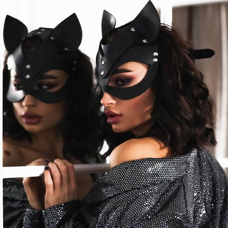 Máscara de couro sexy mulheres bdsm colar fetiche erótico masquerade halloween carnaval cosplay catwoman bunny máscaras seks festa máscara