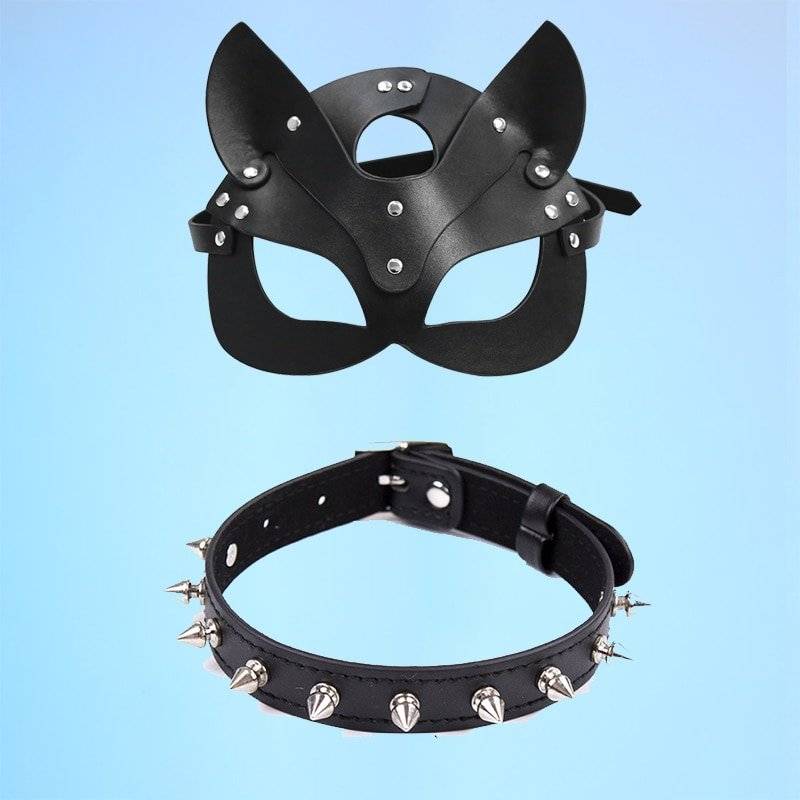 Máscara de couro sexy mulheres bdsm colar fetiche erótico masquerade halloween carnaval cosplay catwoman bunny máscaras seks festa máscara