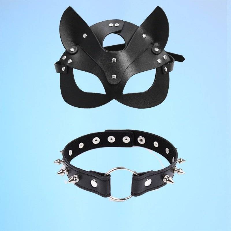 Máscara de couro sexy mulheres bdsm colar fetiche erótico masquerade halloween carnaval cosplay catwoman bunny máscaras seks festa máscara