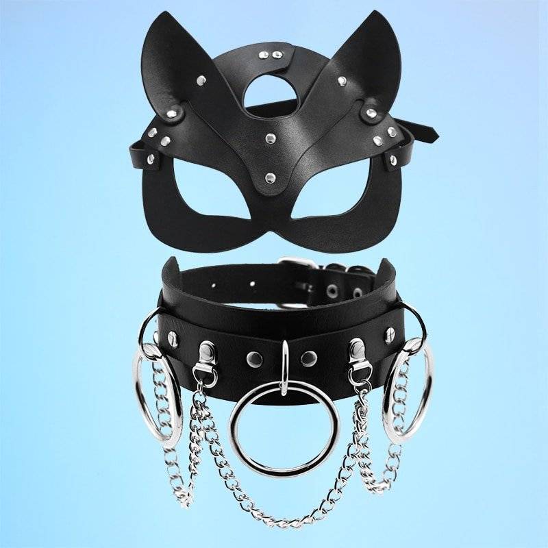 Máscara de couro sexy mulheres bdsm colar fetiche erótico masquerade halloween carnaval cosplay catwoman bunny máscaras seks festa máscara