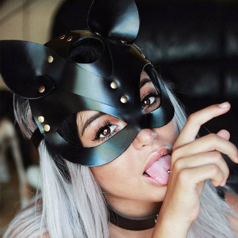 Máscara de couro sexy mulheres bdsm colar fetiche erótico masquerade halloween carnaval cosplay catwoman bunny máscaras seks festa máscara