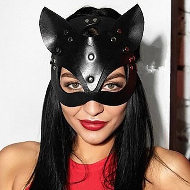 Máscara de couro sexy mulheres bdsm colar fetiche erótico masquerade halloween carnaval cosplay catwoman bunny máscaras seks festa máscara
