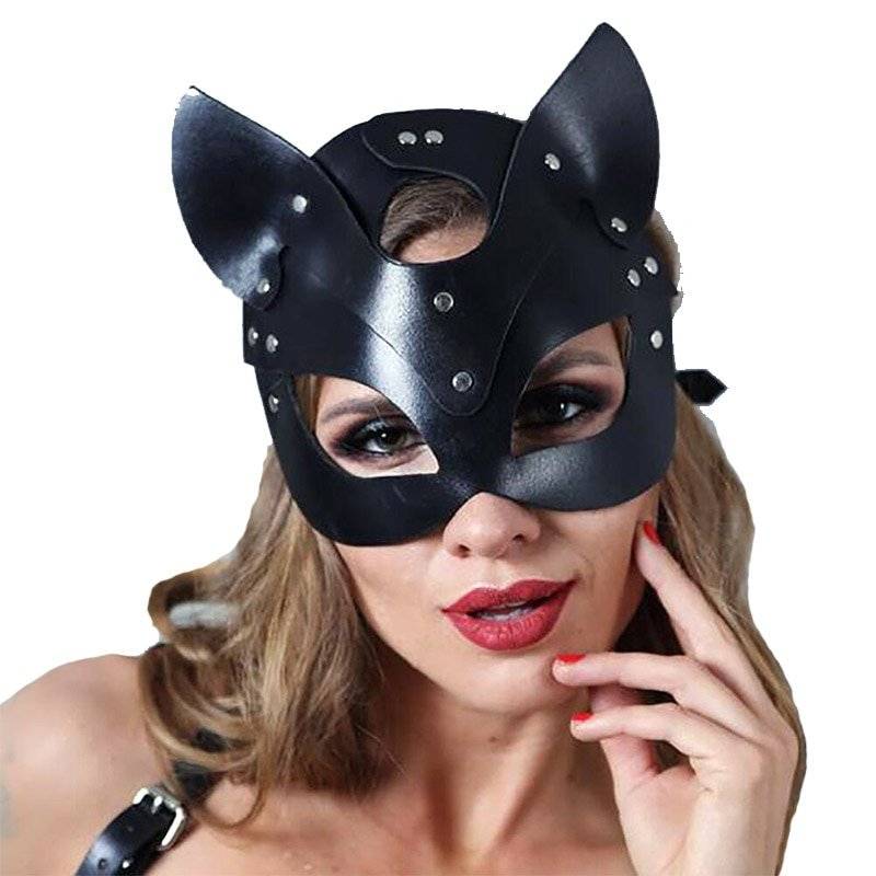 Máscara de couro sexy mulheres bdsm colar fetiche erótico masquerade halloween carnaval cosplay catwoman bunny máscaras seks festa máscara