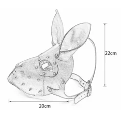Desenho técnico da máscara de coelho com 22 cm de altura e 20 cm de largura