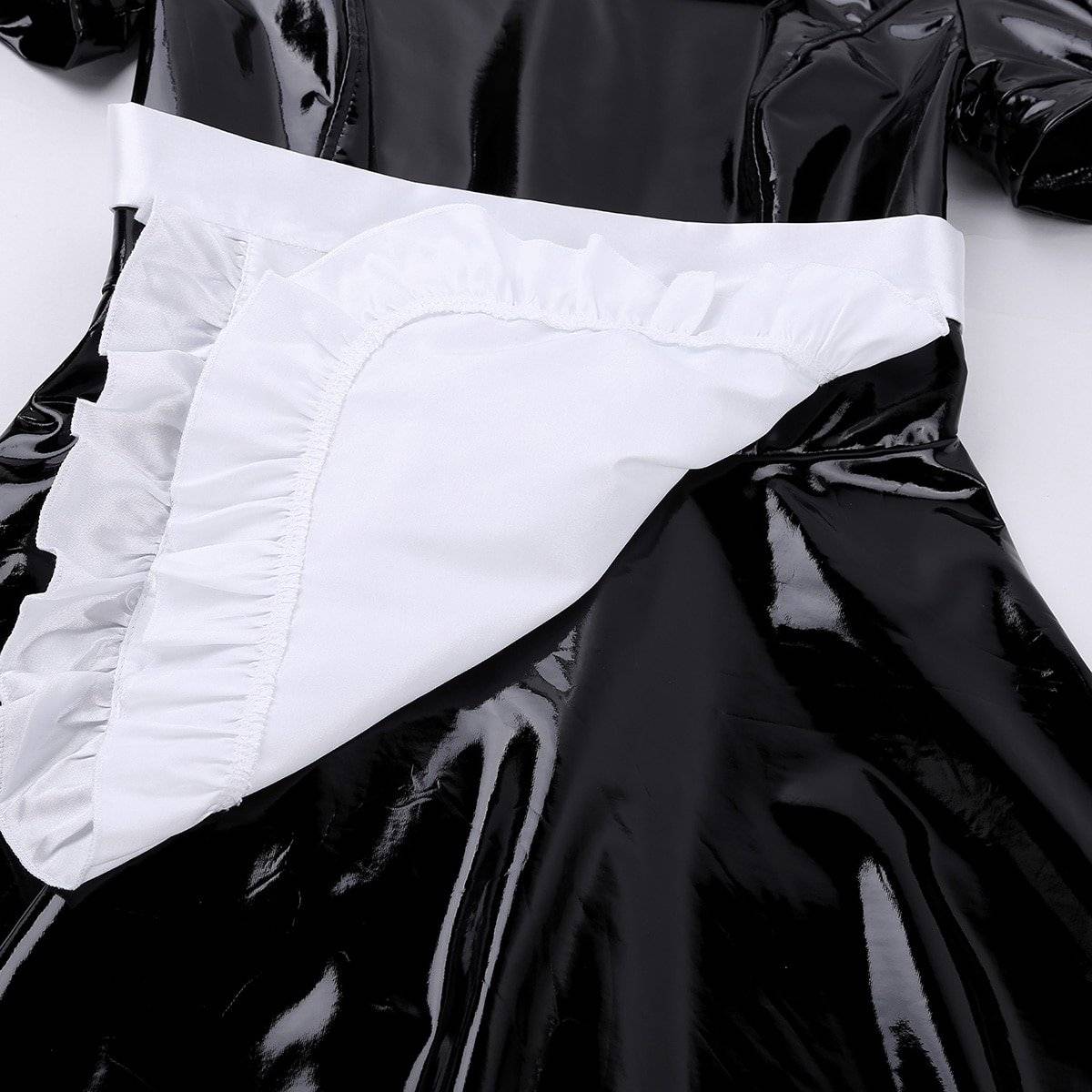 Mulheres adultos francês maid cosplay traje sexy feminino clubwear dia das bruxas puff manga a-line vestido de couro com avental bandana