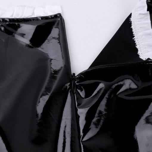 Mulheres adultos francês maid cosplay traje sexy feminino clubwear dia das bruxas puff manga a-line vestido de couro com avental bandana Vestuário