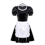 Mulheres adultos francês maid cosplay traje sexy feminino clubwear dia das bruxas puff manga a-line vestido de couro com avental bandana Vestuário