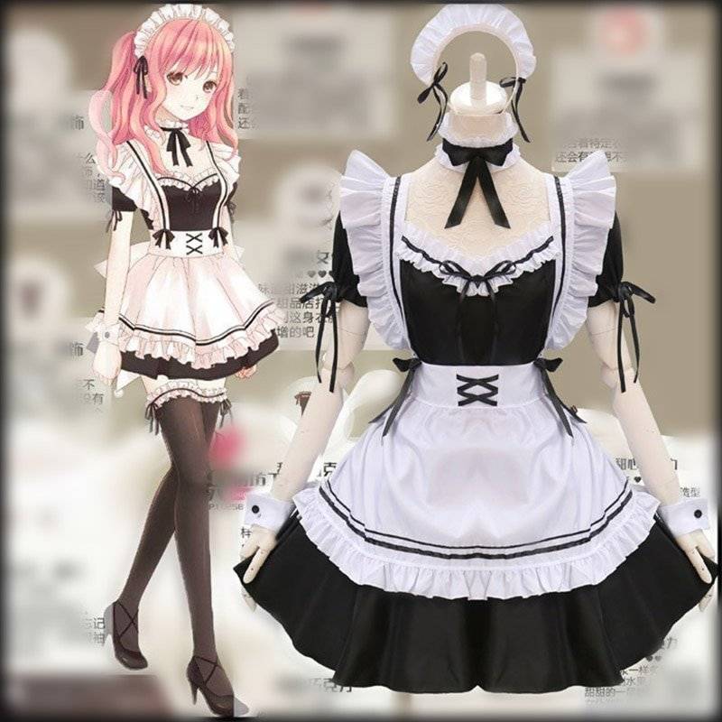 Preto bonito lolita maid trajes vestido de empregada francesa meninas mulher amine cosplay traje empregada doméstica festa trajes palco