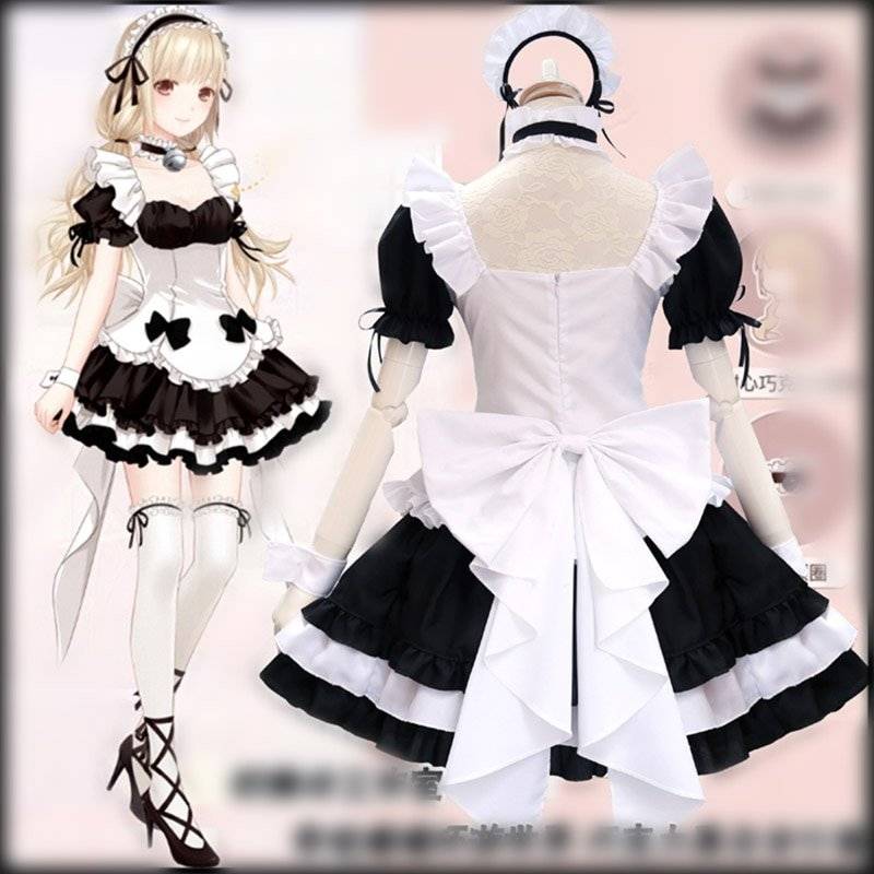 Preto branco chocolate maid trajes francês bowknot maid saia meninas mulher amina cosplay traje garçonete trajes de festa