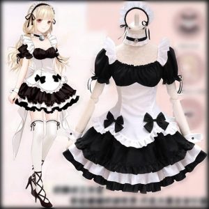 Preto branco chocolate maid trajes francês bowknot maid saia meninas mulher amina cosplay traje garçonete trajes de festa Vestuário