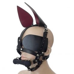 Qualidade de couro do falso pônei menina arnês cabeça pedaço máscara com orelhas sombra olho pouco mordaça fetiche animal estimação cosplay traje BDSM Pet Play