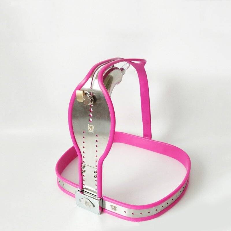 Rosa silicone aço inoxidável masculino cinto de castidade calças sexy brinquedos bdsm bondage t-tipo dispositivo de castidade masculino produtos sexuais