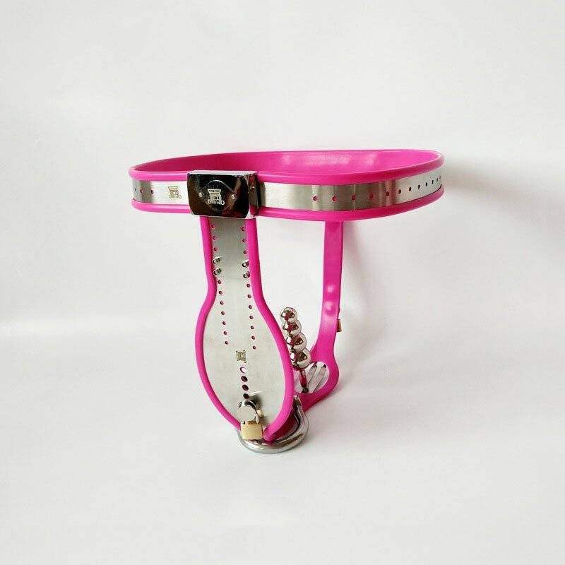 Rosa silicone aço inoxidável masculino cinto de castidade calças sexy brinquedos bdsm bondage t-tipo dispositivo de castidade masculino produtos sexuais